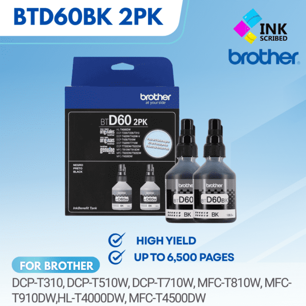 BROTHER BTD60BK 2PK BLACK GENUINE BOTTLED INK FOR BROTHER PRINTER - Image 2