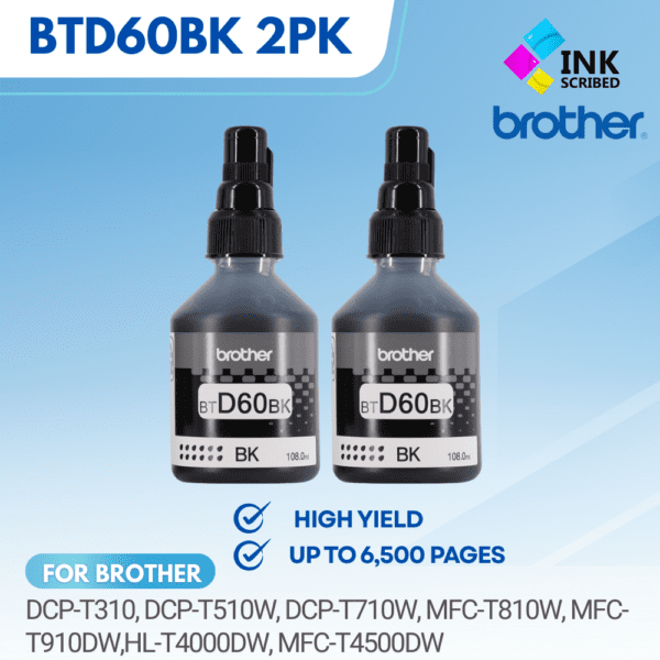 BROTHER BTD60BK 2PK BLACK GENUINE BOTTLED INK FOR BROTHER PRINTER - Image 3